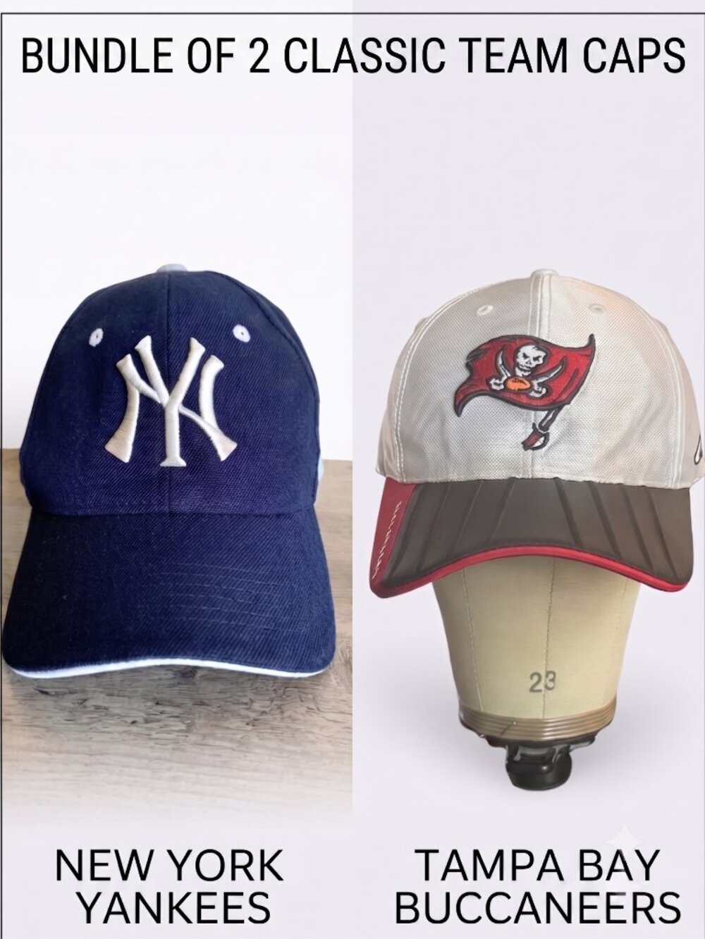 NY Yankees/Tampa Bay Buccaneers NFL Reebok Logo NFL Adjustable Caps Lot of 2
